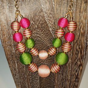 Talbots Pink Green Ball Goldtone Necklace NWT